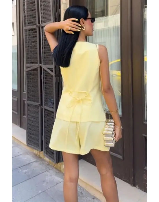 Gold Düğme Detaylı Yelek Şort Cotton Takım 10208