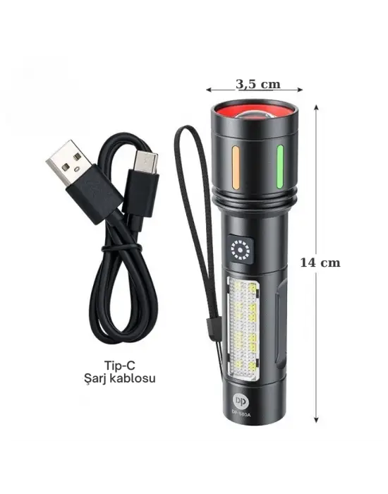 Gold Police Gp-212 Şarjlı Metal El Feneri | 1000 Lümen Polis Feneri Çakarlı