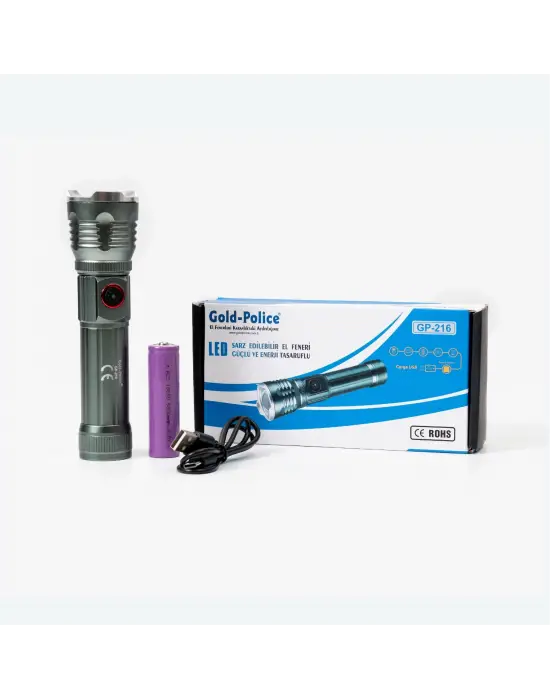 Gold Police Gp-216 Şarjlı El Feneri Güçlü Tg Led 2000 Lümen