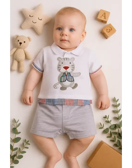 Gömlek Desenli Erkek Bebek Tulumu