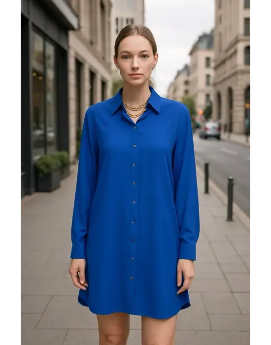 Gömlek Elbise Şık Önden Düğme Detaylı