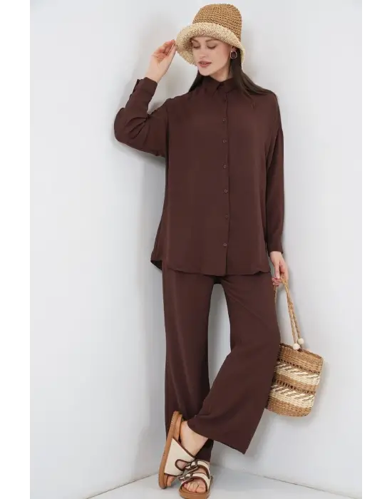 Gömlek Pantolon İkili Takım 30063 - Kahverengi