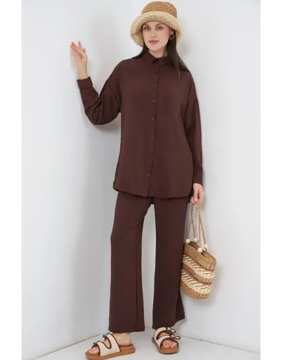 Gömlek Pantolon İkili Takım 30063 - Kahverengi