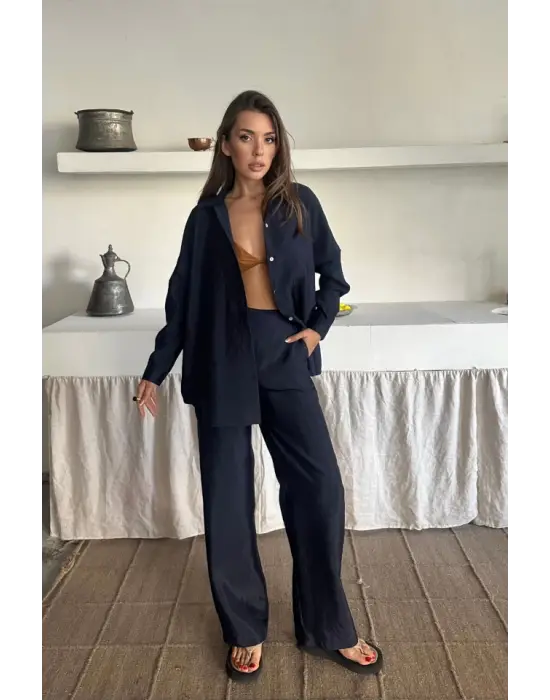 Omarı CUPRA KUMAŞ GÖMLEK VE PANTOLON TAKIM SETİ - Lacivert