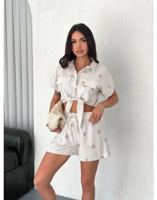 Gömlek şort keten takım s1052-1056