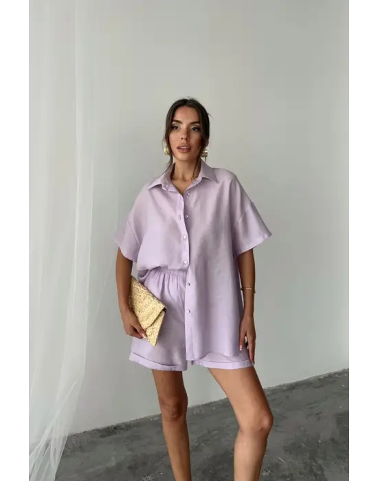 GÖMLEK - ŞORT TAKIM - Lila