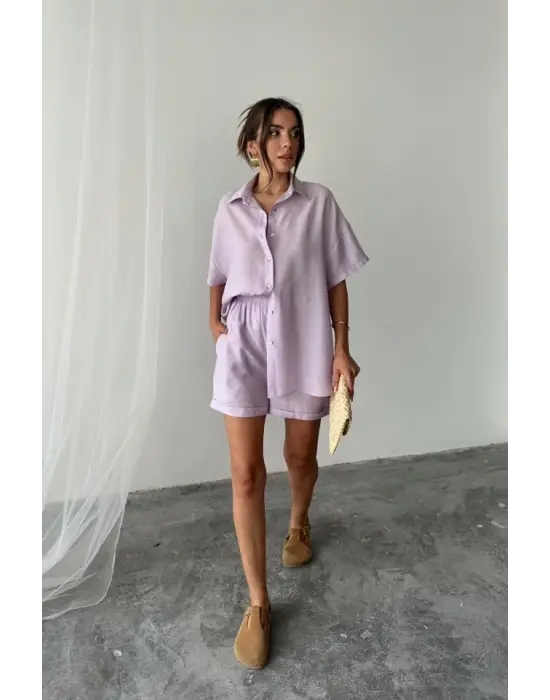 GÖMLEK - ŞORT TAKIM - Lila