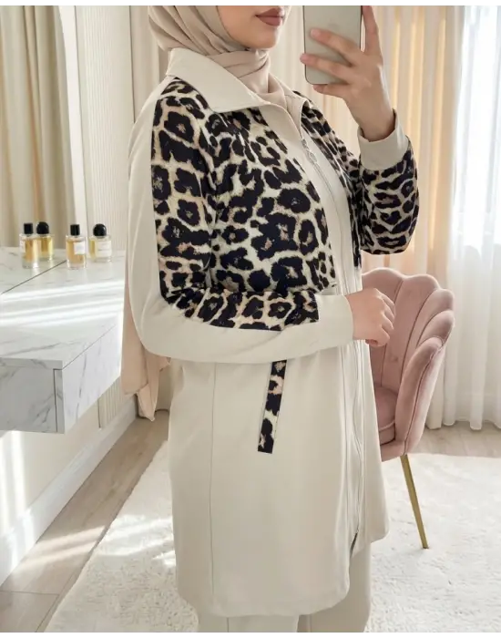 Özel Tasarım Fermuarlı Pantolonlu Takım - Bej