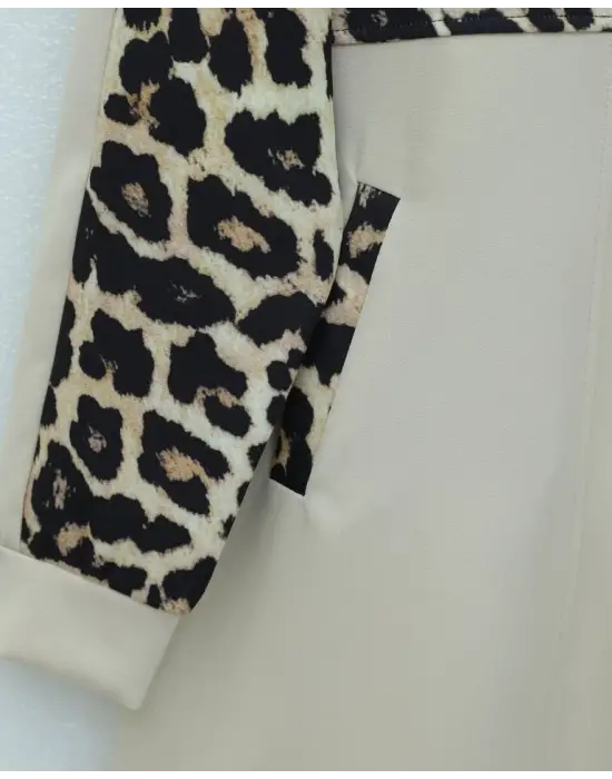 Gömlek Yaka Boydan Fermuarlı Pantolonlu Takım   -Bej