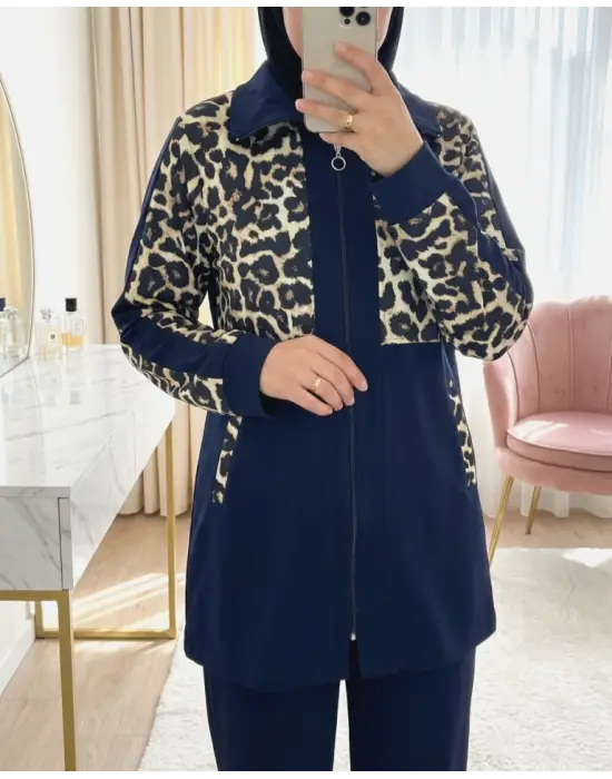 Gömlek Yaka Boydan Fermuarlı Pantolonlu Takım   -Laci