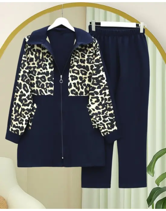 Gömlek Yaka Boydan Fermuarlı Pantolonlu Takım   -Laci