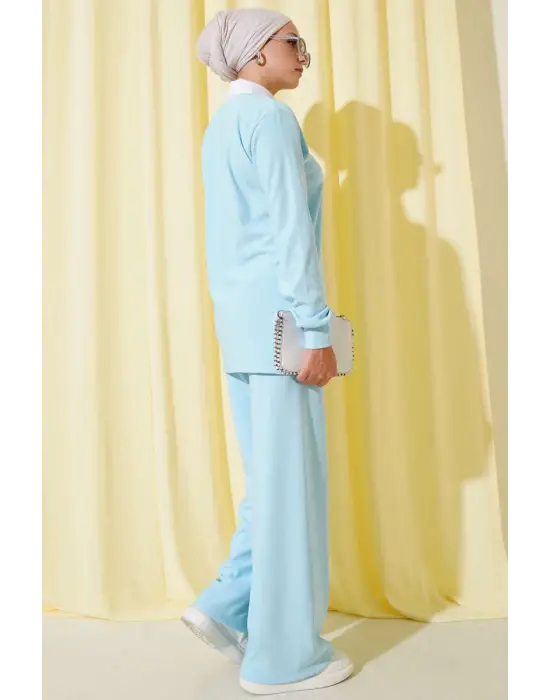 Gömlek Yaka Fitilli Salaş İkili Takım Buz Mavisi T4300