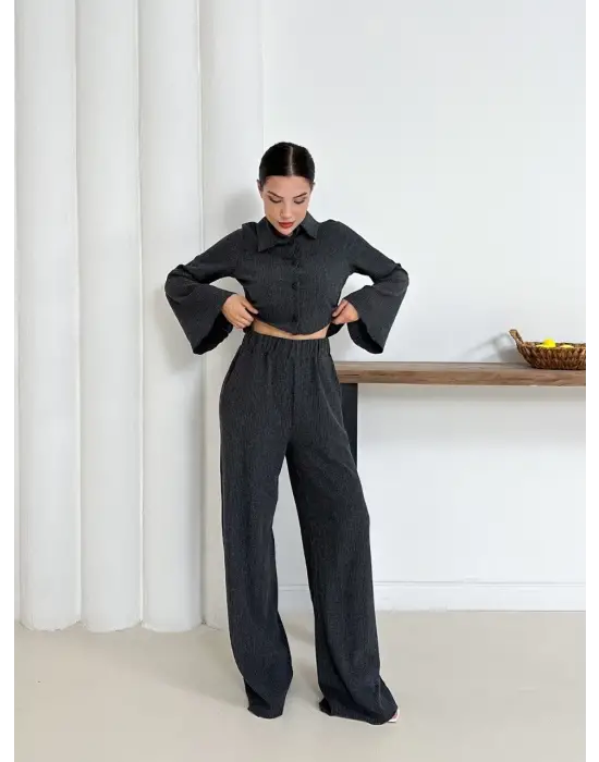 Gömlek yaka kaplama düğmeli takım antrasit st265866