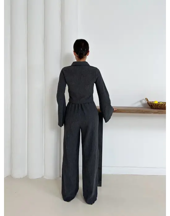 Gömlek yaka kaplama düğmeli takım antrasit st265866