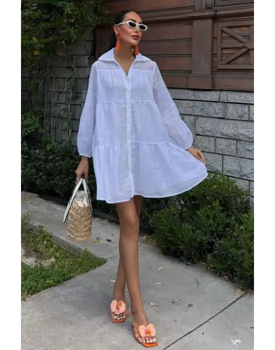 Gömlek Yaka Pileli Elbise 2898