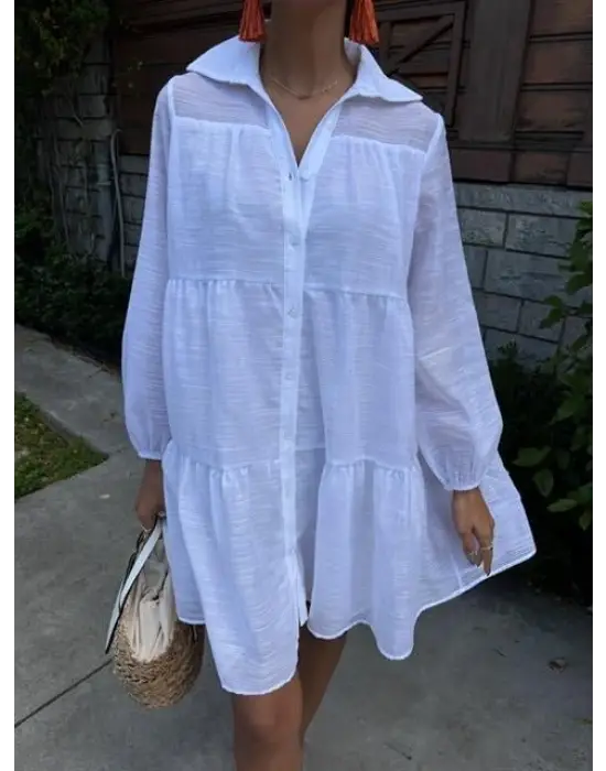 Gömlek Yaka Pileli Elbise 2898