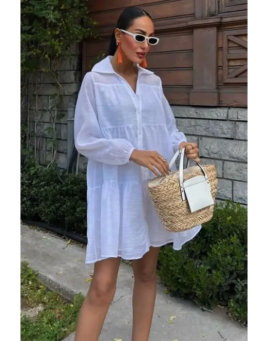 Gömlek Yaka Pileli Elbise 2898