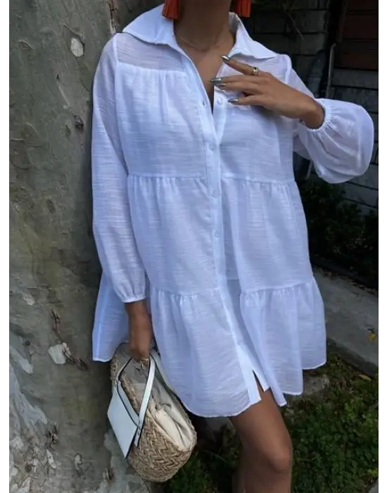 Gömlek Yaka Pileli Elbise 2898