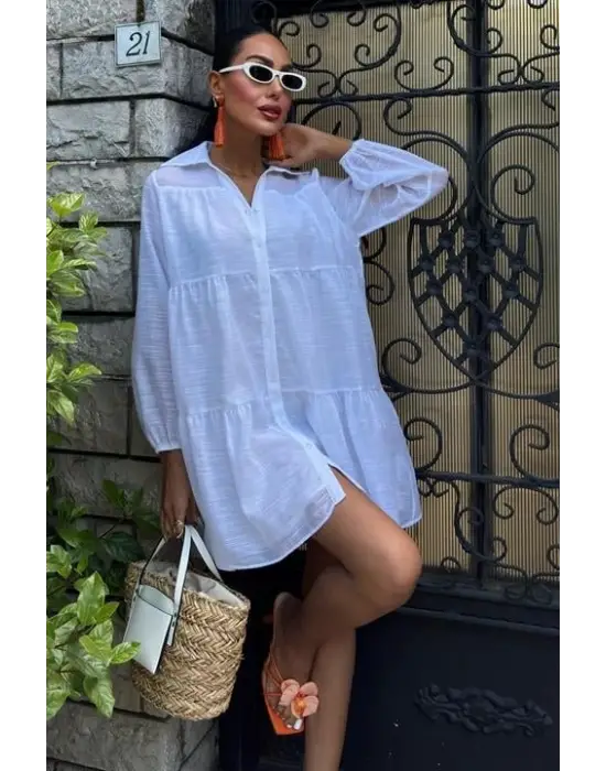 Gömlek Yaka Pileli Elbise 2898