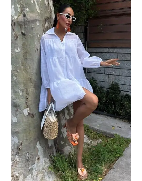 Gömlek Yaka Pileli Elbise 2898