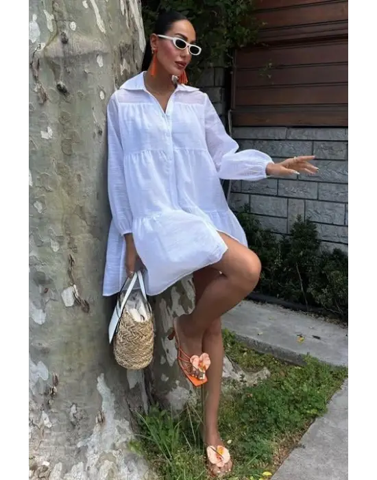 Gömlek Yaka Pileli Elbise 2898