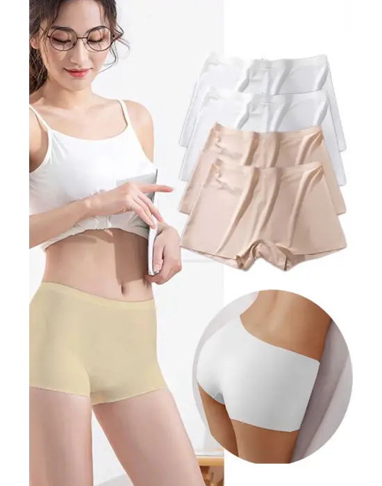 Omarı Dikişsiz İz Yapmayan Kadın Mini Şort Boxer Beyaz