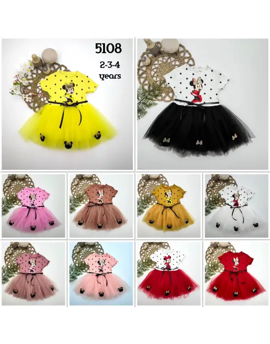 Göz Alıcı Mickey Baskılı Puantiyeli Bebek Tütü Elbisesi