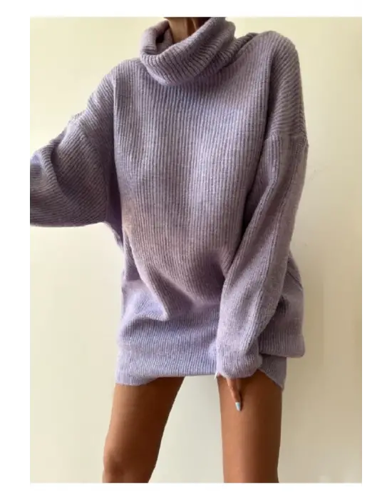 Tarz Gri Boğazlı Triko Elbise