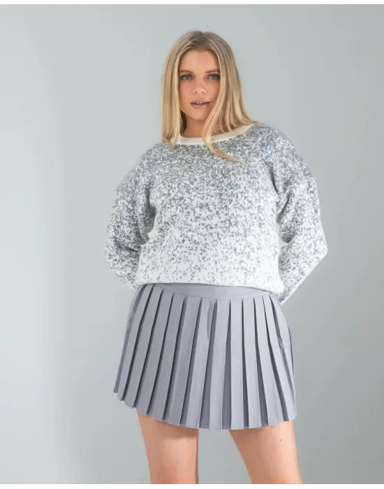 Omarı Gri Kar Tanesi Triko Kazak - Sıcacık Kış Stili