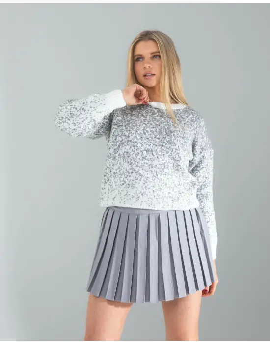 Omarı Gri Kar Tanesi Triko Kazak - Sıcacık Kış Stili