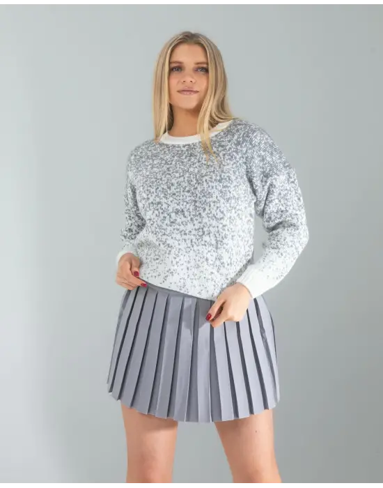 Modern Gri Pilseli Etek