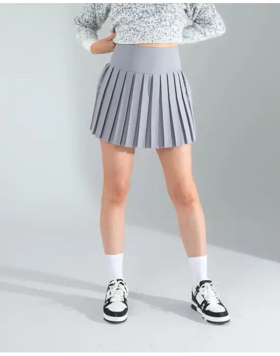 Modern Gri Pilseli Etek