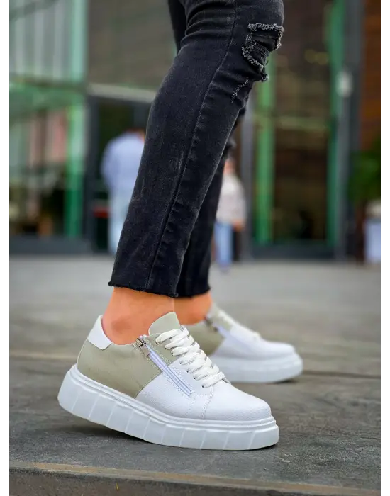 Omarı Beyaz Yüksek Taban Gri Detaylı Günlük Spor Ayakkabı