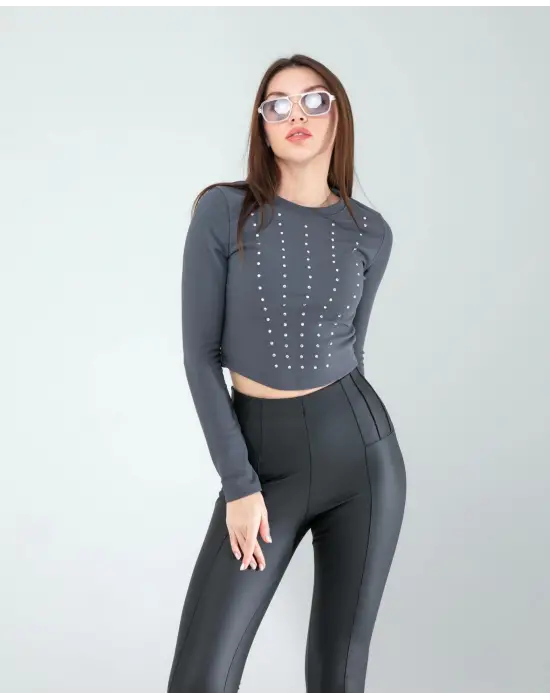 Omarı Doğal Taşlarla İşlenmiş Modern Vücut Kolyesi