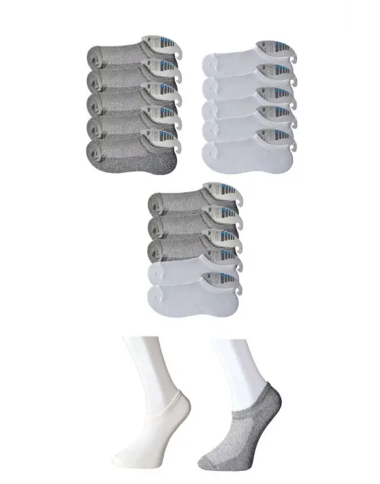 Omarı Gri ve Beyaz Erkek Görünmez Çorap Seti 15 Çift