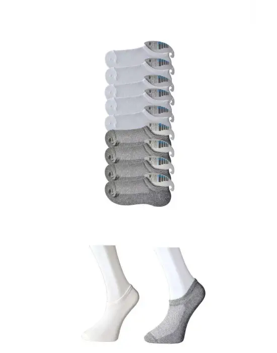 Omarı Görünmez Gri ve Beyaz Erkek Çorap Seti