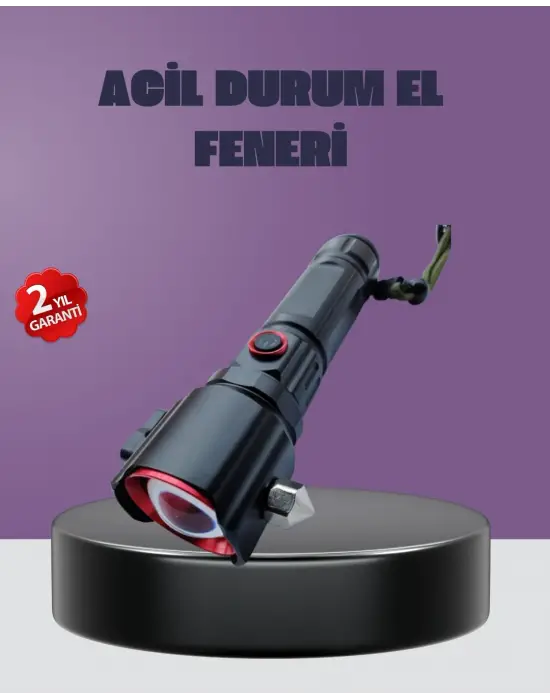 Güçlü Işıklı El Feneri Acil Durum Çekiç Ve Pusula