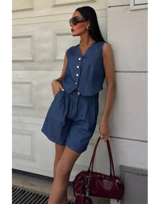 Omarı Tensel Şort ve Yelek Takımı