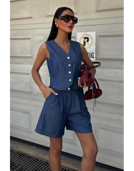 Omarı Tensel Şort ve Yelek Takımı