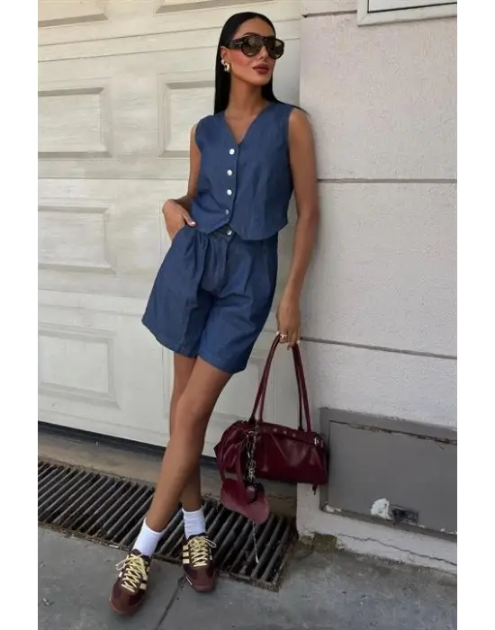 Omarı Tensel Şort ve Yelek Takımı