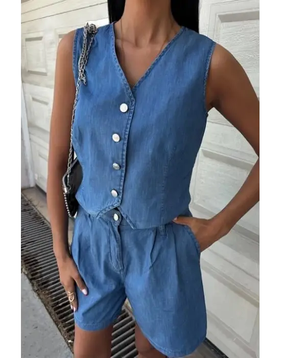 Omarı Modern Düğmeli Tensel Takım