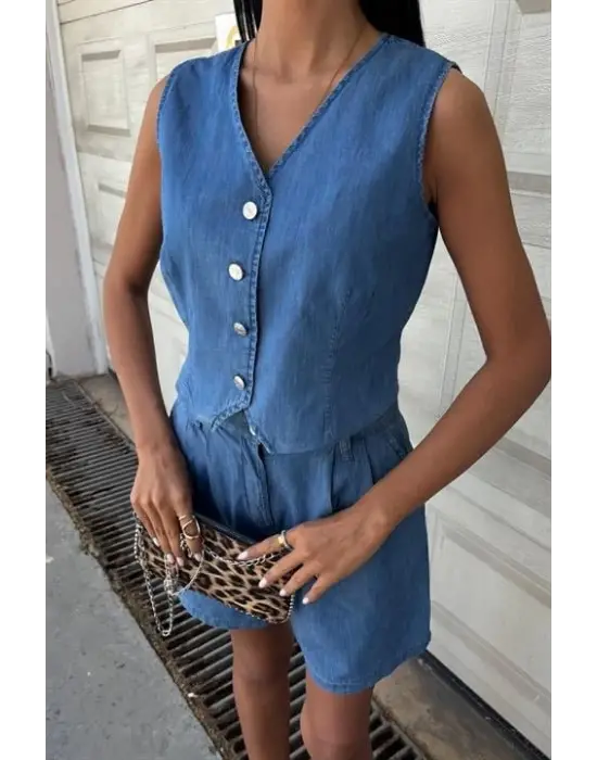 Omarı Modern Düğmeli Tensel Takım