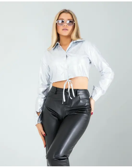 Zarif Yılan Varaklı Beli Bağcıklı Gömlek