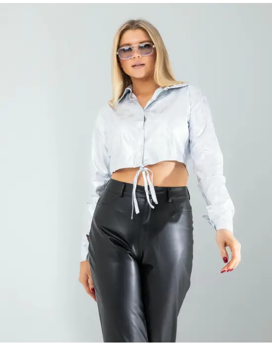 Zarif Yılan Varaklı Beli Bağcıklı Gömlek