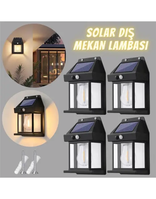 Güneş Enerjili Bahçe Aydınlatması Aplik Dekor Solar Ve Sensörlü Bahçe Balkon Ve Garaj Lambası