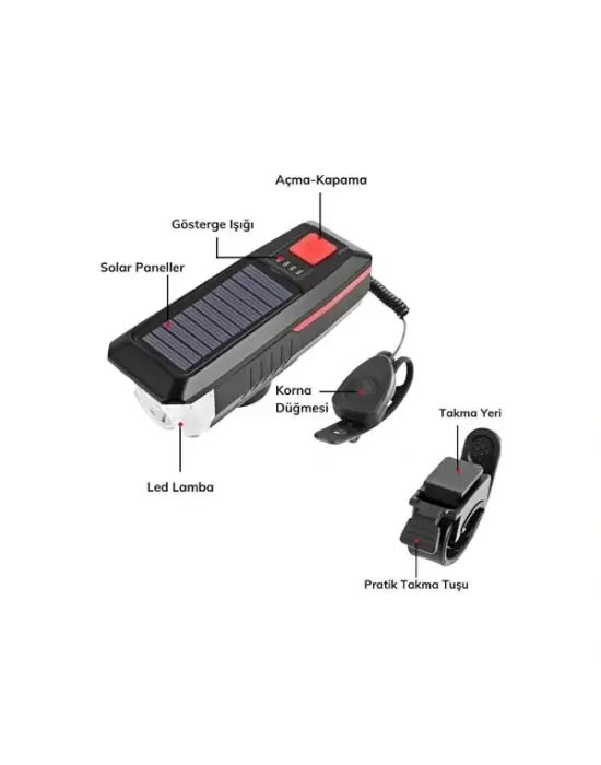 Güneş Enerjili Bisiklet Işıklı Korna