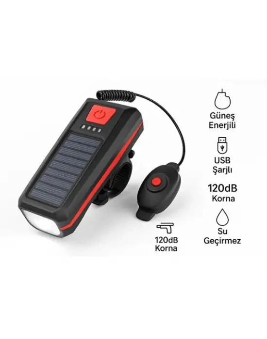 Güneş Enerjili Bisiklet Işıklı Korna