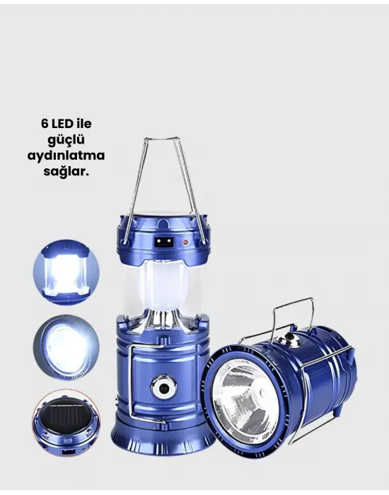 Güneş Enerjili Kızaklı Şarjlı Büyük Boy Kamp Feneri – Usb Çıkışlı, Katlanabilir, Çok Fonksiyonlu