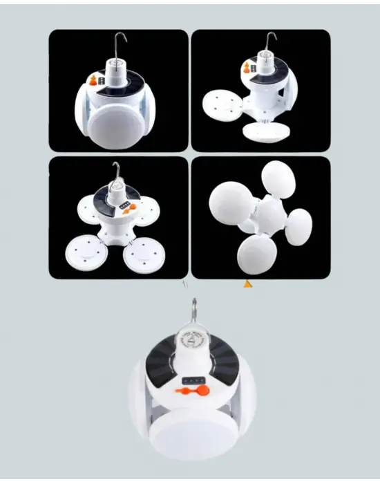 Güneş Paneliyle Şarj Olan Katlanabilir Led Çadır Lambası – 5 Kademeli Aydınlatma