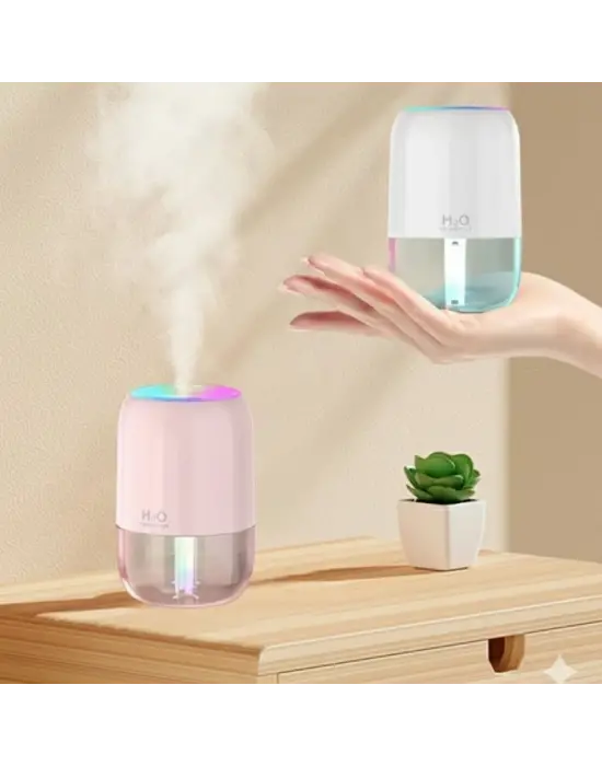 H2O Model Şeffaf Hazneli Hava Nemlendirici-Ultrasonik Soğuk Buhar Makinesi, LED Işıklı Masaüstü Oda Nemlendirici [Buffer]